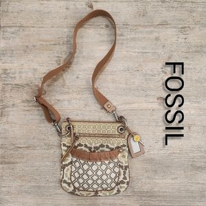 Fossil Women's Tan & Beige Patterned Crossbody Bag
